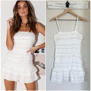 PRINCESS POLLY 4 Molina Mini Dress in White • Fringe Ruffle Trim Retro Flapper